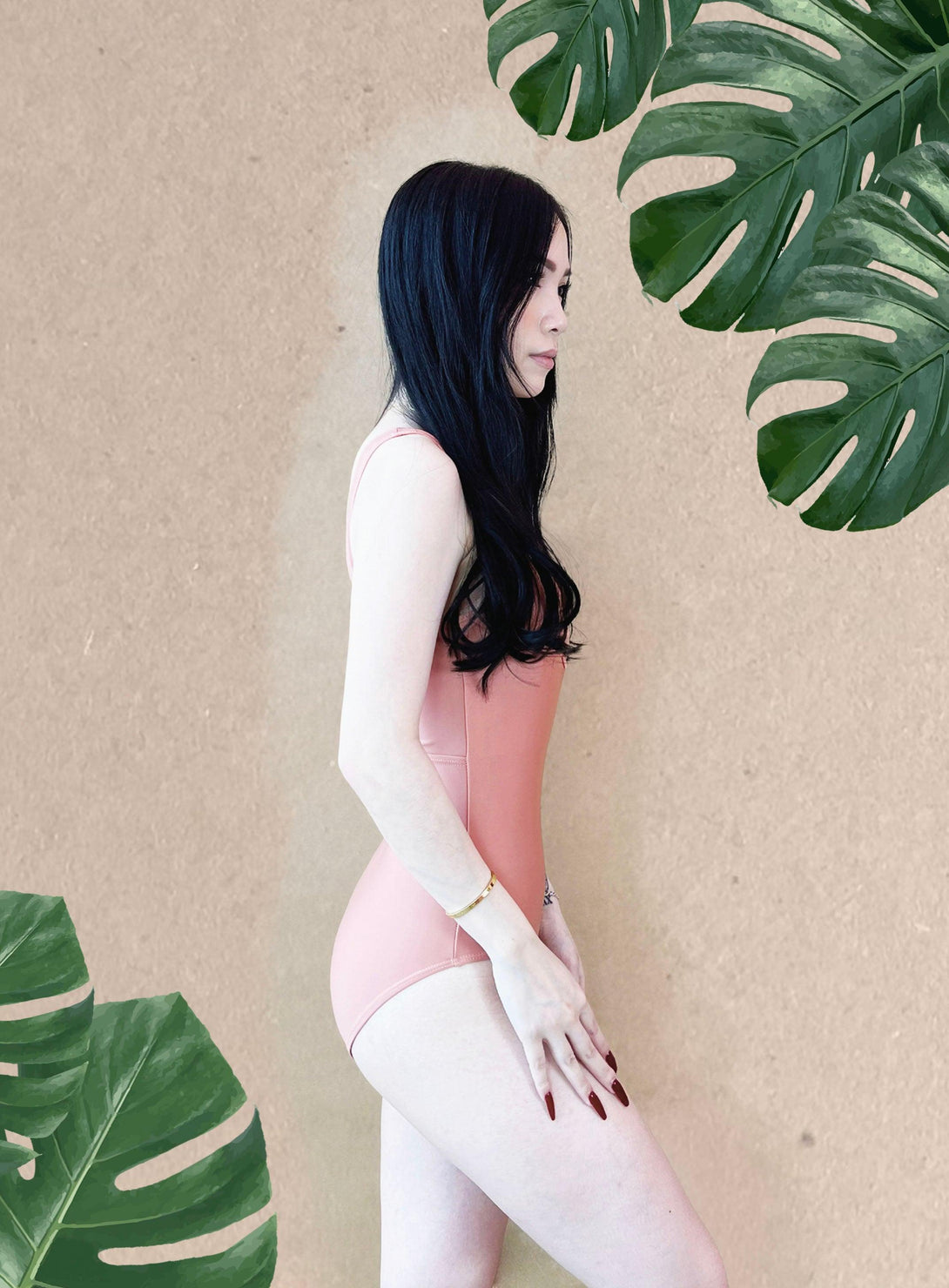 Basic V Front Bareback Swimsuit in Salmon Pink - Pink N' Proper