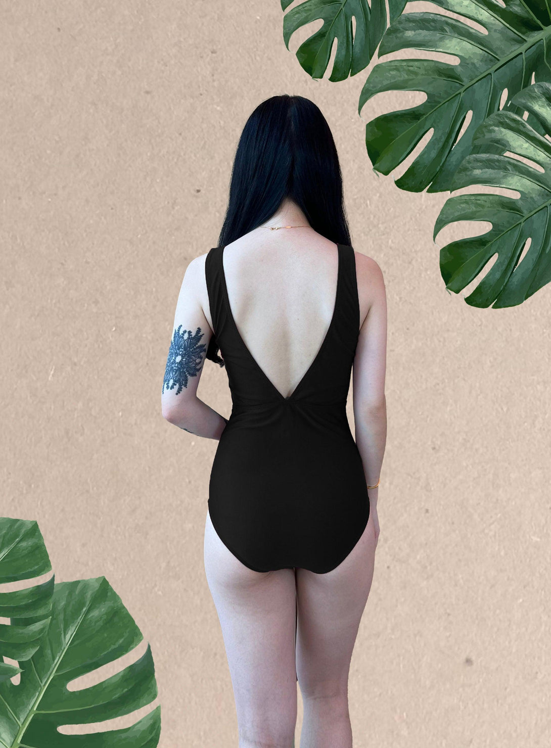 Basic V Front Bareback Swimsuit in Black - Pink N' Proper