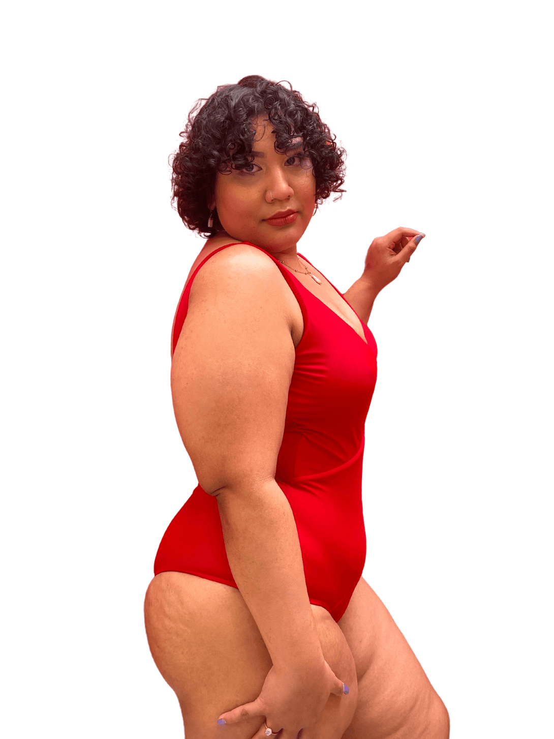 Basic Deep V Bareback Shaping Swimsuit in Red (Plus Size Available) - Pink N' Proper