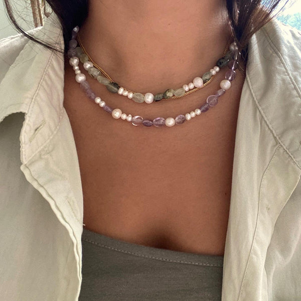 Lavender Mermaid 14k Gold Amethyst Necklace with Freshwater Pearls - Pink N' Proper