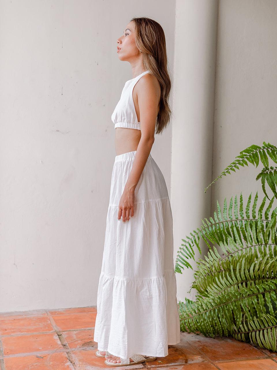 Nyra Tank Top and Long Skirt Co Ord 2 Piece Set in White - Pink N' Proper