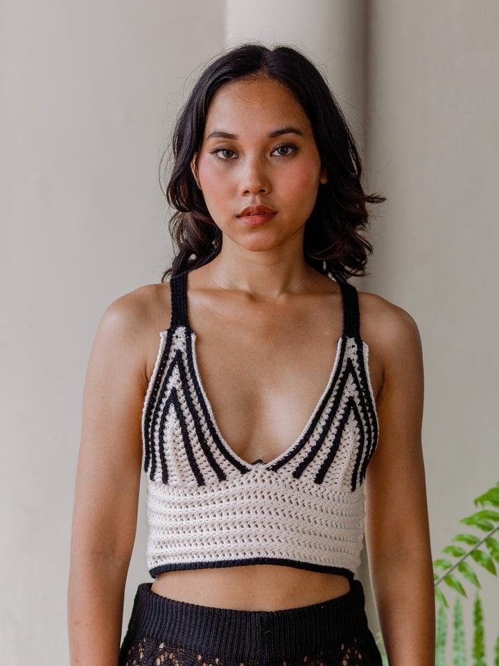 Kalla Monochrome Crochet Top in Black White - Pink N' Proper