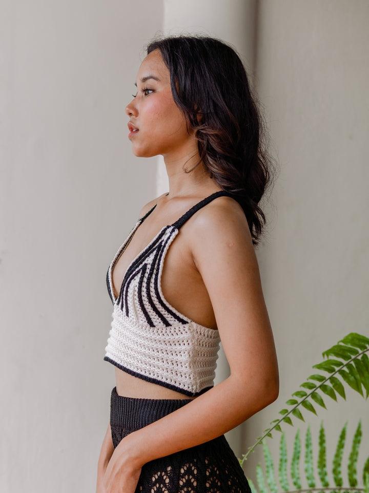 Kalla Monochrome Crochet Top in Black White - Pink N' Proper