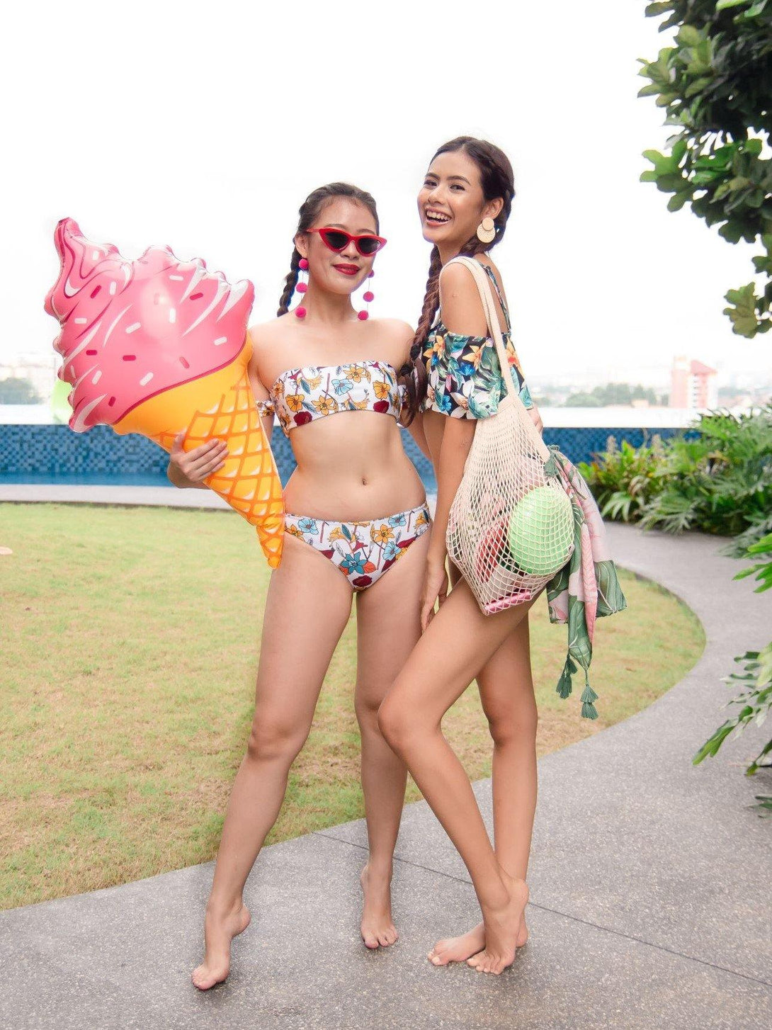 Imbruglia Floral Bardot Off-Shoulder Bikini Set Mustard Mahagony - Pink N' Proper
