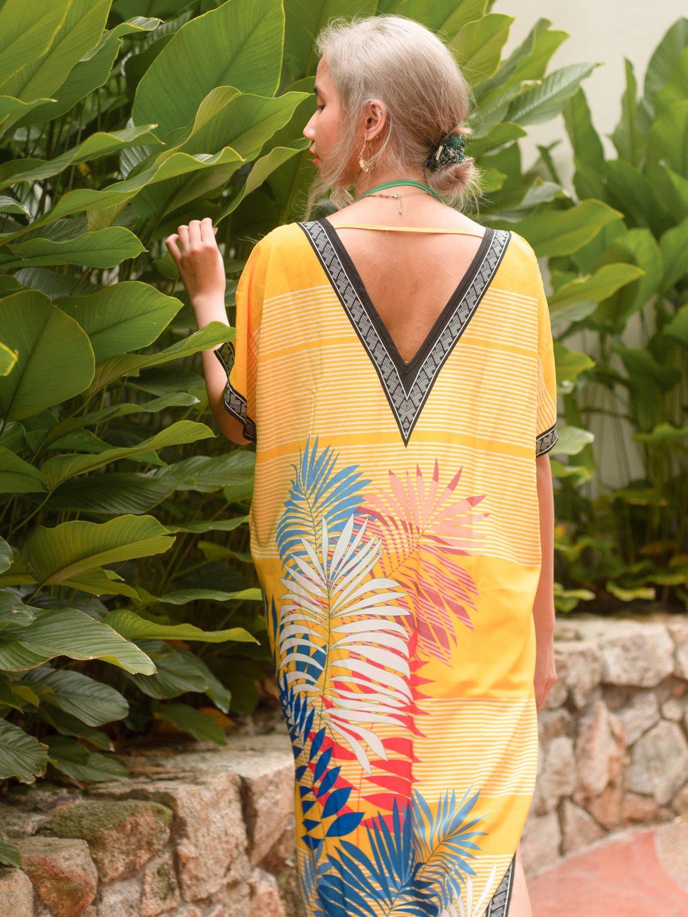 Tropical map print deals kaftan dress