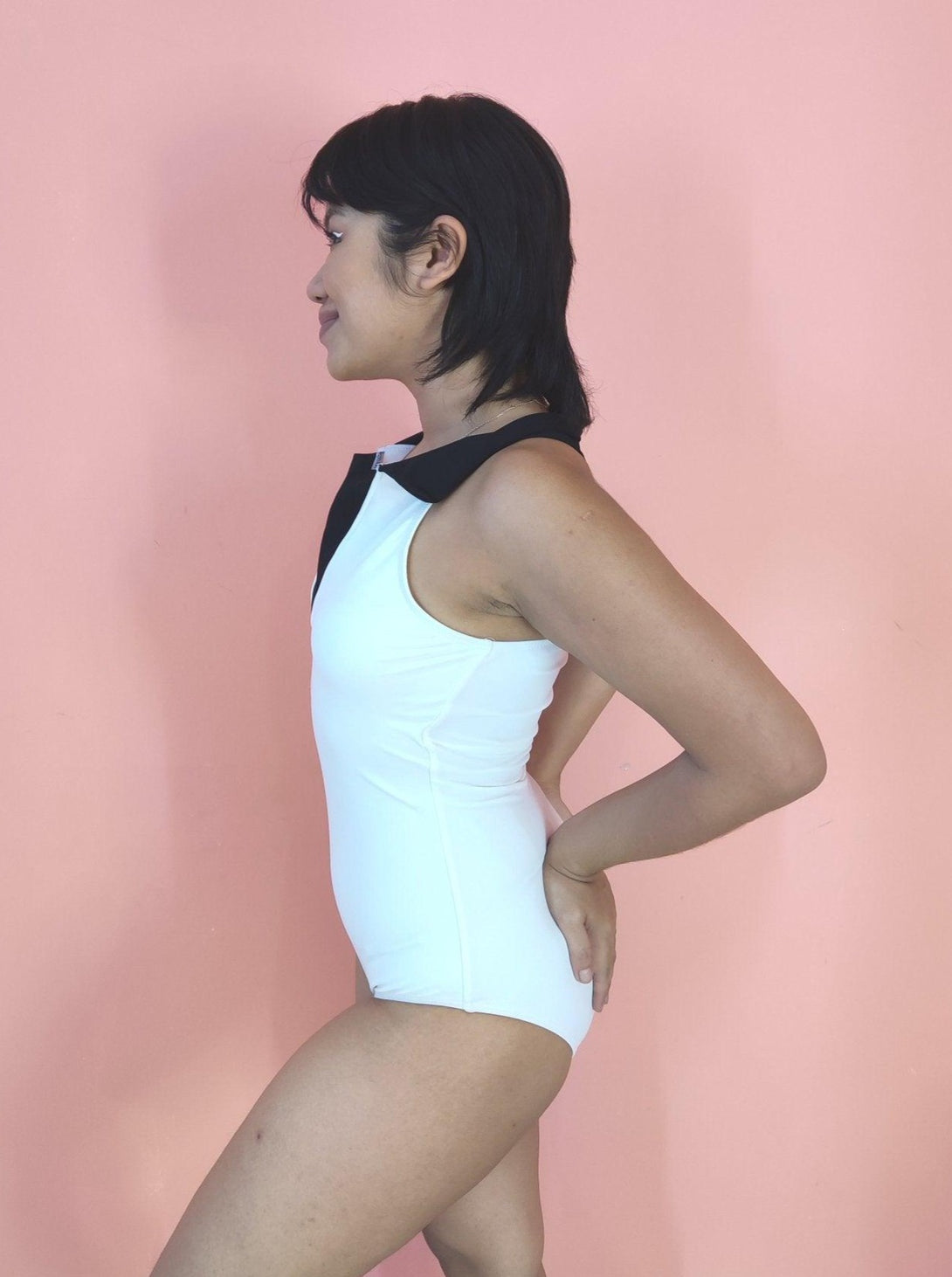 Taylor Collar V Neck Swimsuit in White - Pink N' Proper