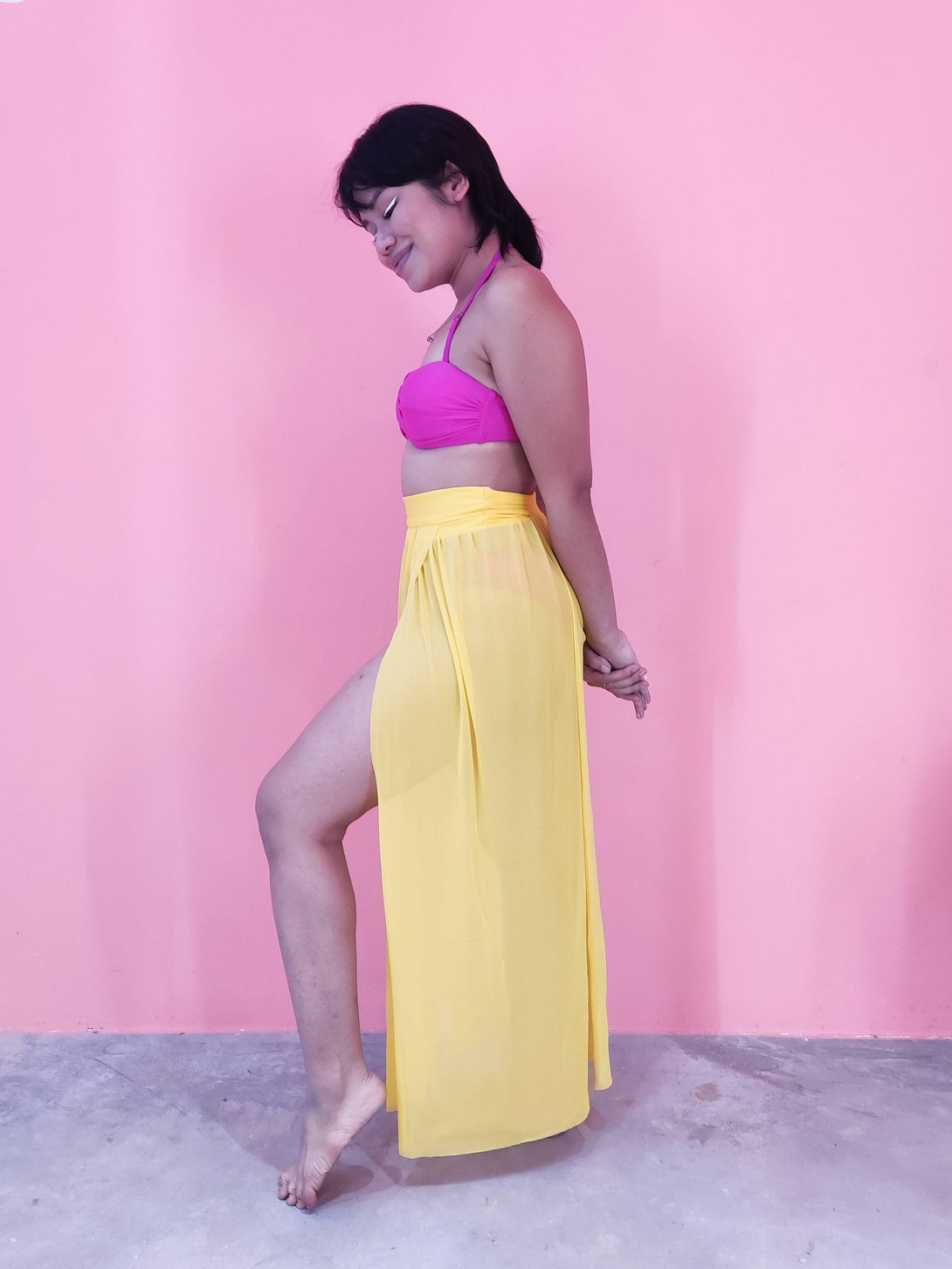 Daeun Mesh Slit Maxi Beach Skirt in Yellow - Pink N' Proper