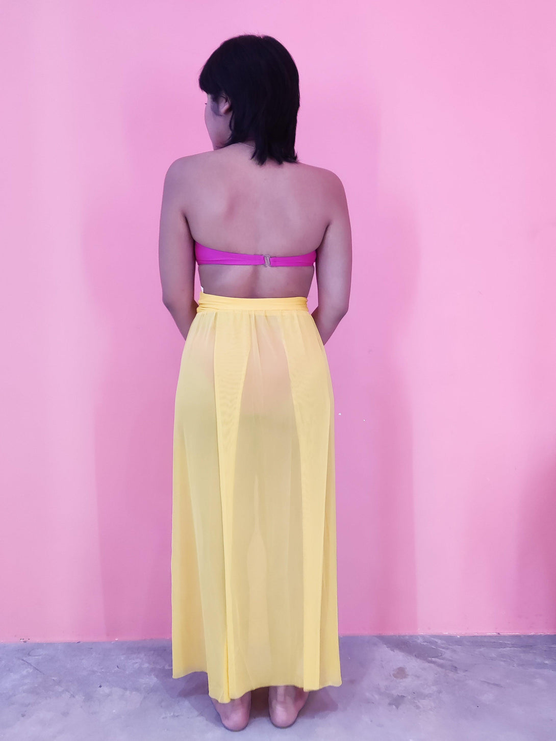 Daeun Mesh Slit Maxi Beach Skirt in Yellow - Pink N' Proper