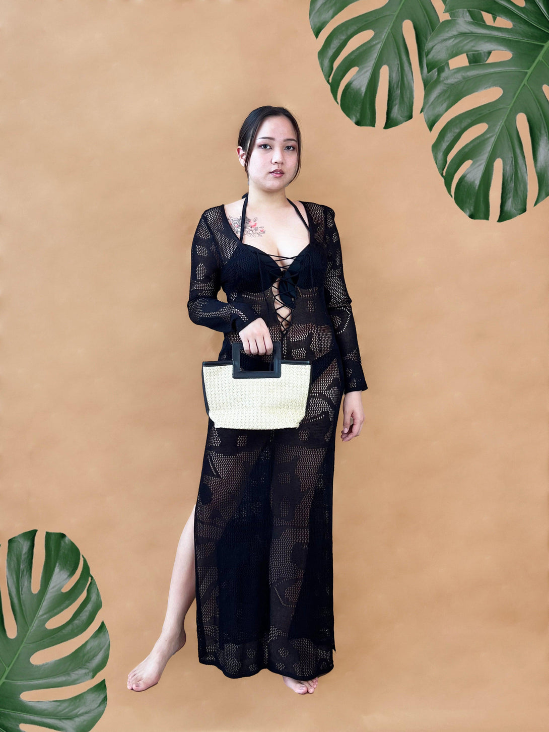 Delia Square Top Handle Straw Bag in Black - Pink N' Proper