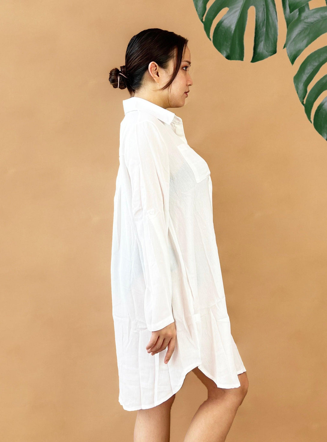 Tilly Collar Button Up Oversized Dress Shirt in White - Pink N' Proper