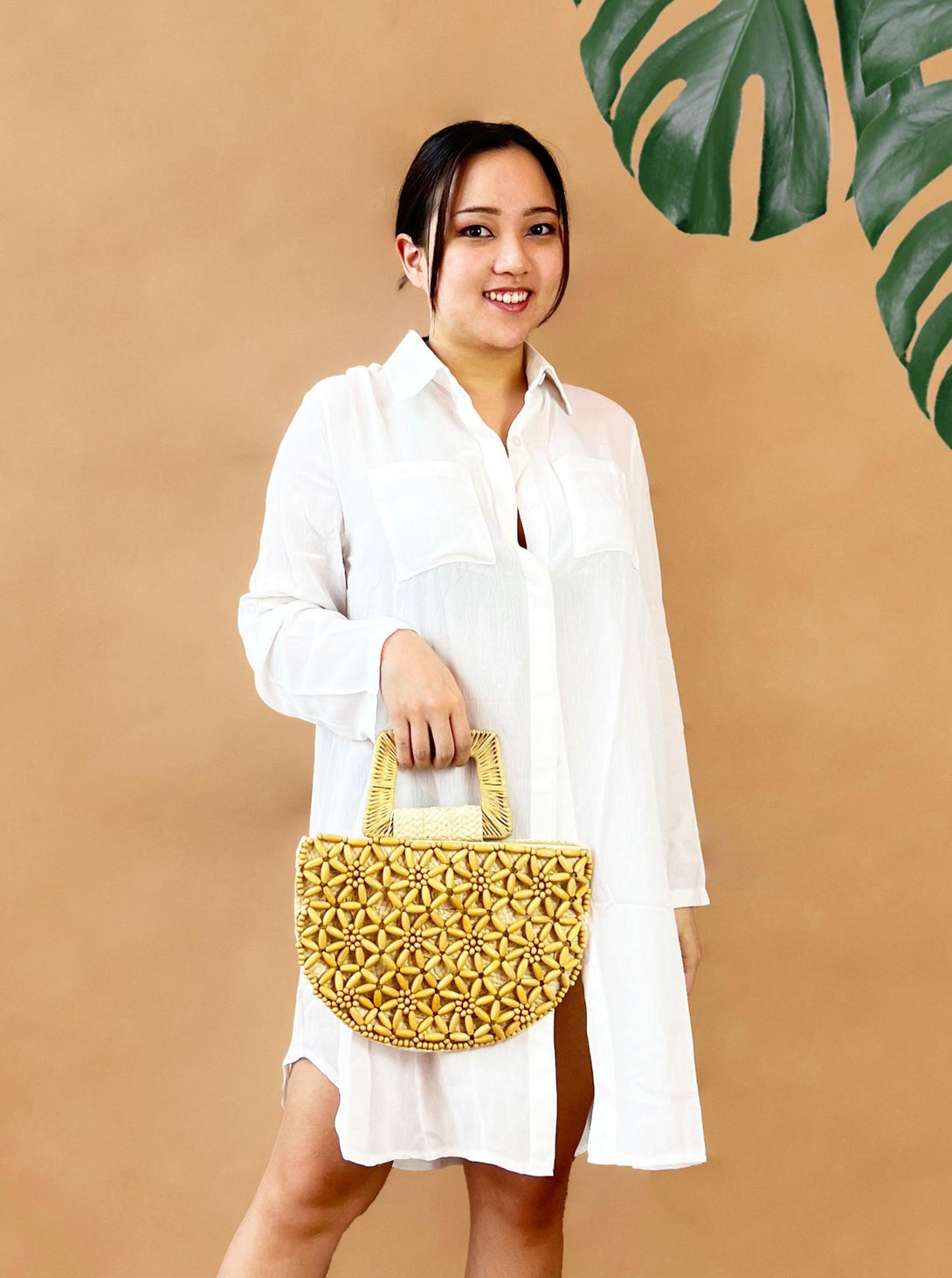 Tilly Collar Button Up Oversized Dress Shirt in White - Pink N' Proper