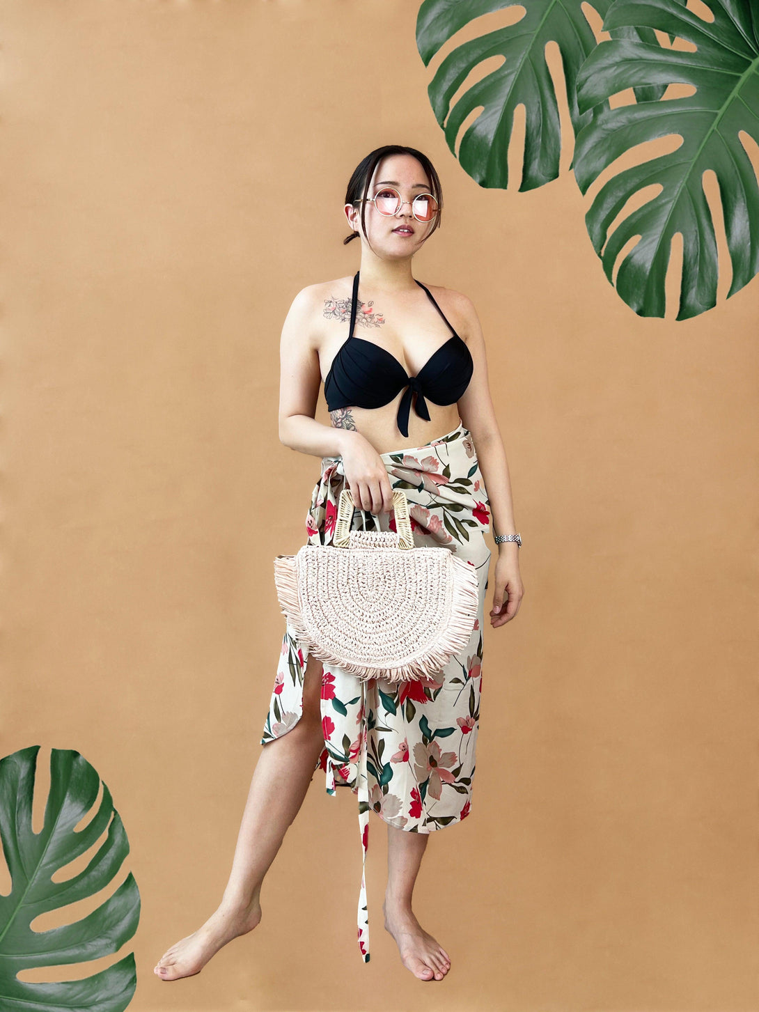 Galia Tropical Convertible Beach Sarong in White - Pink N' Proper