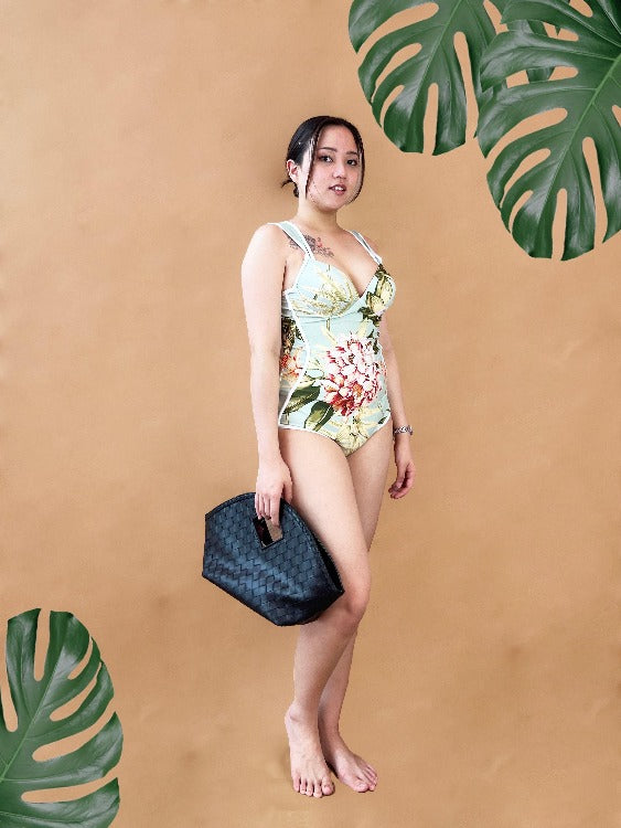 Skylar Thick Strap Underwire Moulded Cup Swimsuit in Mint Green Floral Print - Pink N' Proper