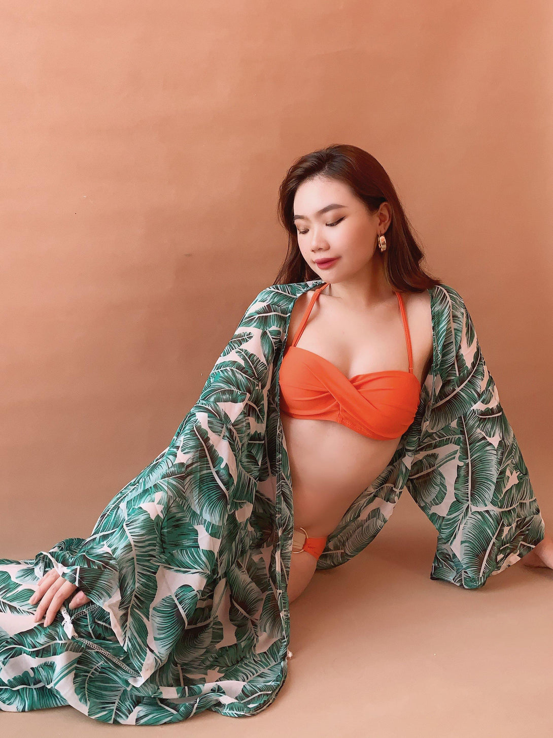 Kamala Leaf Long Beach Kaftan Green - Pink N' Proper