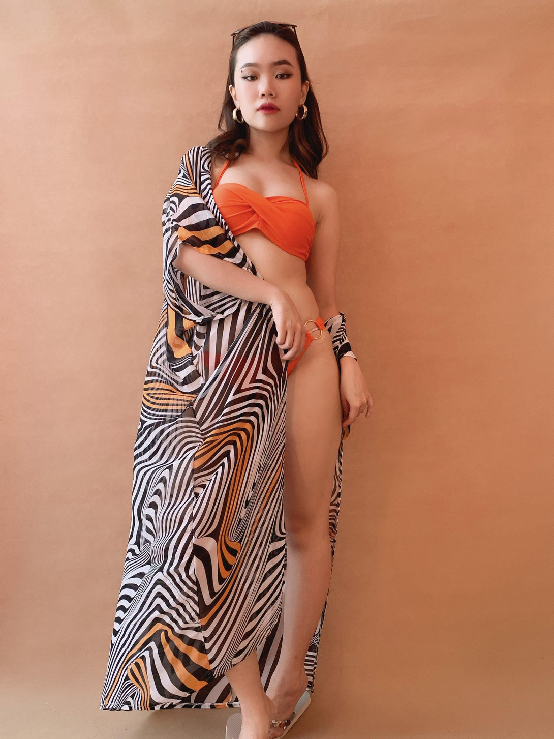 Maurea Stripe Long Beach Kaftan Black White - Pink N' Proper