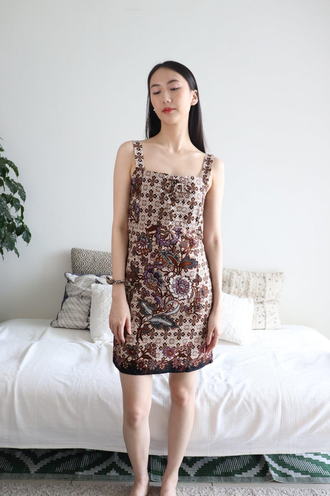 Batik Lace Up Dress in Brown White - Pink N' Proper