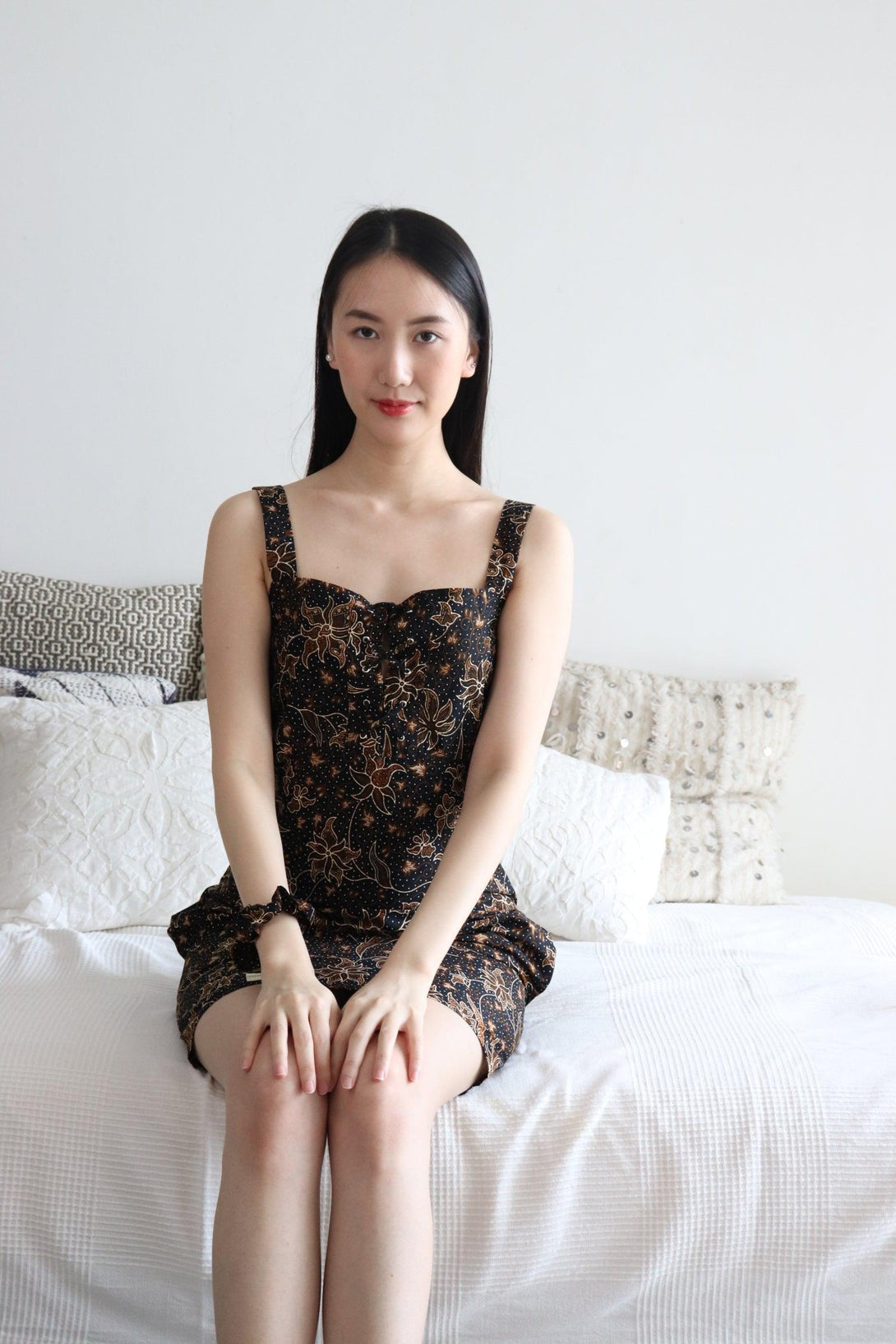 Batik Lace Up Dress in Brown White - Pink N' Proper