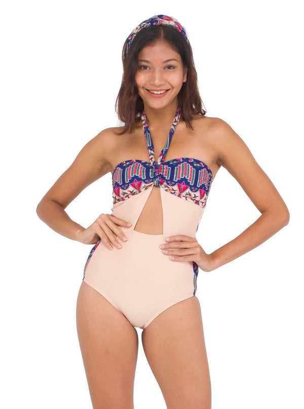 SIGNATURE BATIK Bayu Halter Cut-Out Swimsuit Mekar Nude - Pink N' Proper