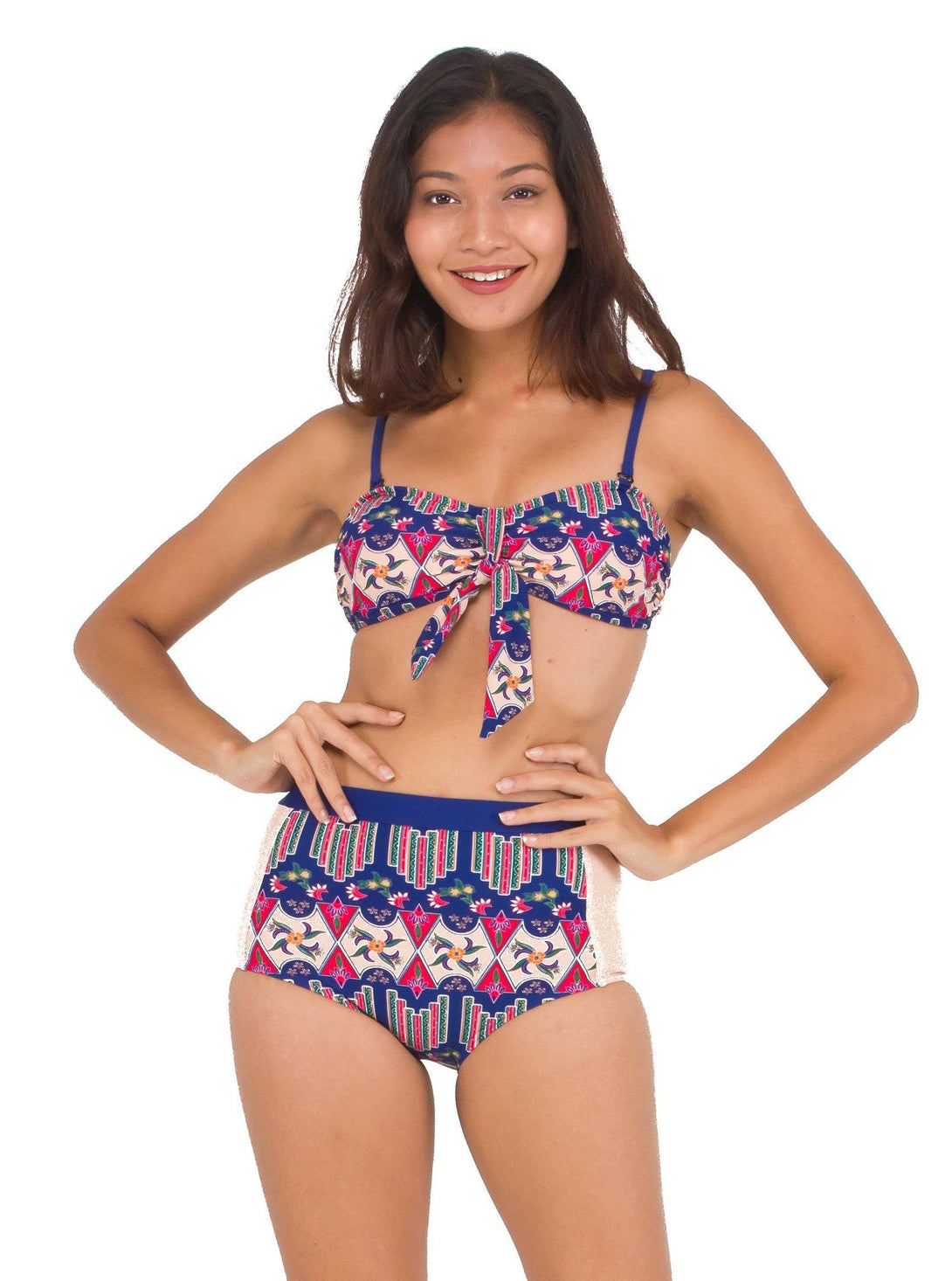 SIGNATURE BATIK Embun Tie-Front High-Waist Bikini Set Mekar Nude - Pink N' Proper