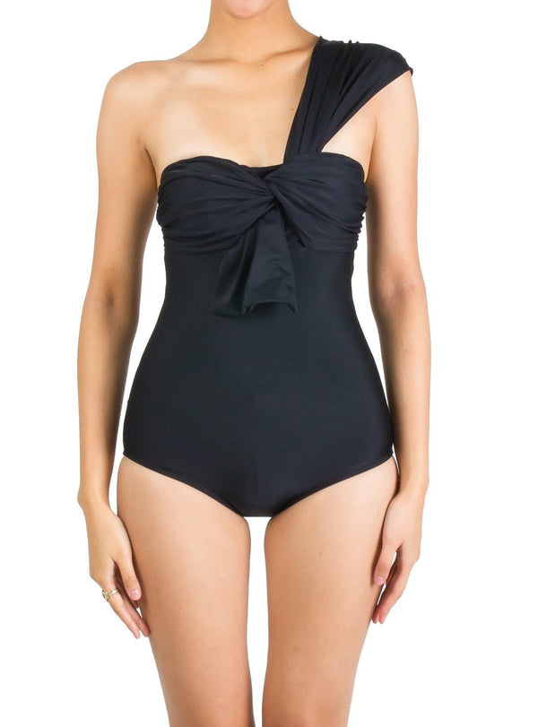 Helen Toga Bandeau Retro Swimsuit in Black - Pink N' Proper