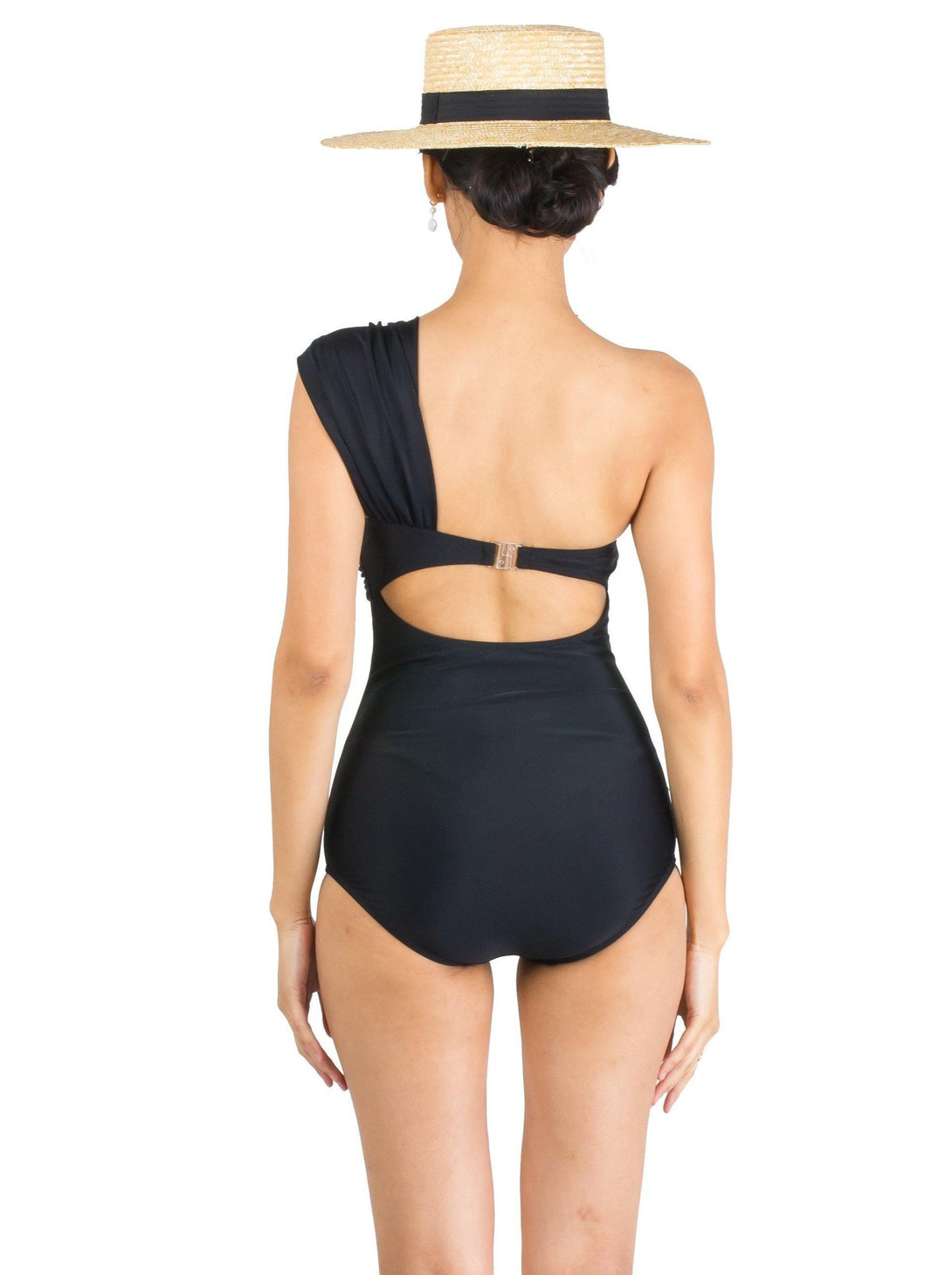 Helen Toga Bandeau Retro Swimsuit in Black - Pink N' Proper