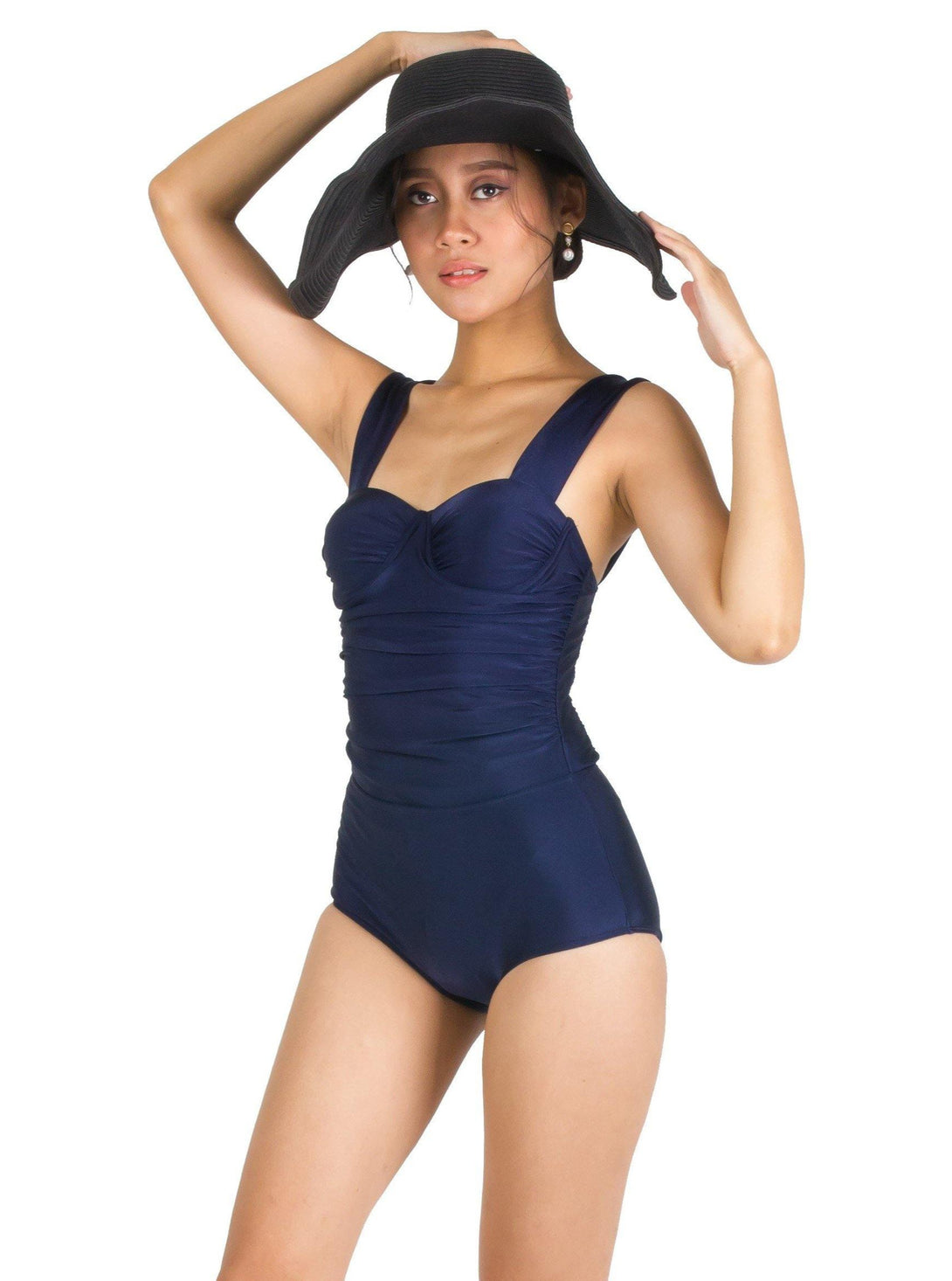 Louise Shaping Underwire Retro Swimsuit in Navy Blue - Pink N' Proper