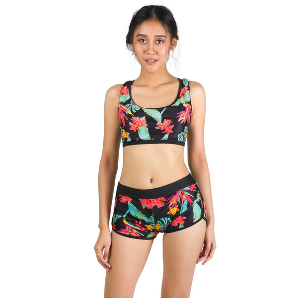Sofia Tropical Racer Back Bikini Shorts Set in Black - Pink N' Proper