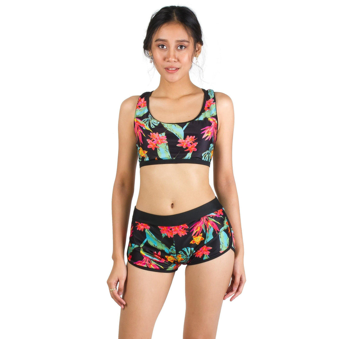 Sofia Tropical Racer Back Bikini Shorts Set in Black - Pink N' Proper