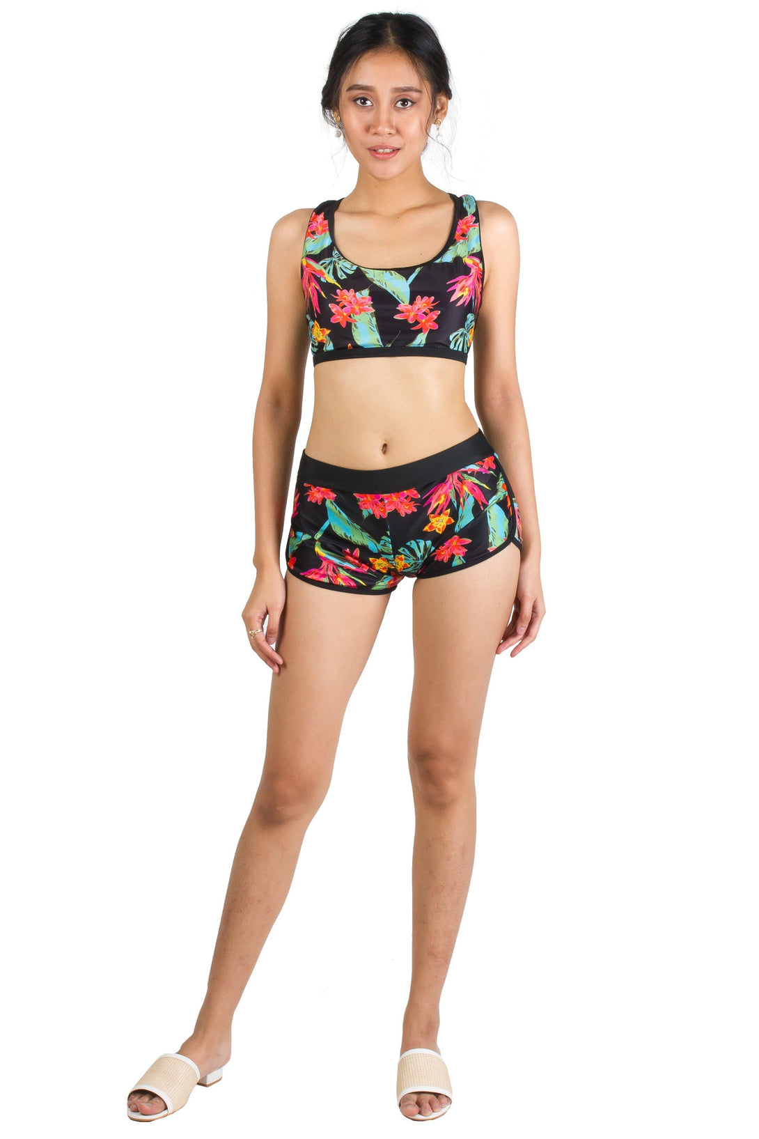 Sofia Tropical Racer Back Bikini Shorts Set in Black - Pink N' Proper