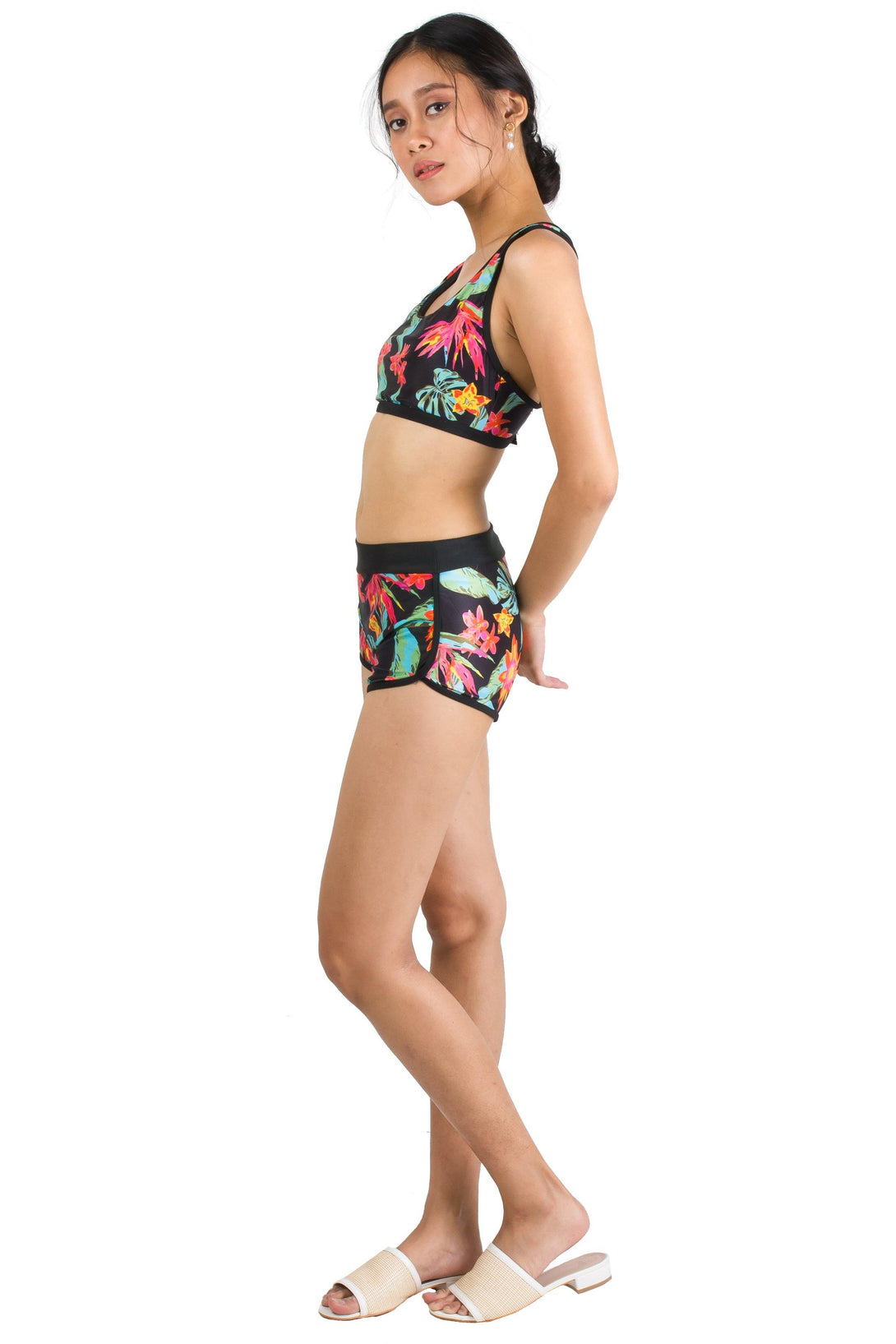 Sofia Tropical Racer Back Bikini Shorts Set in Black - Pink N' Proper