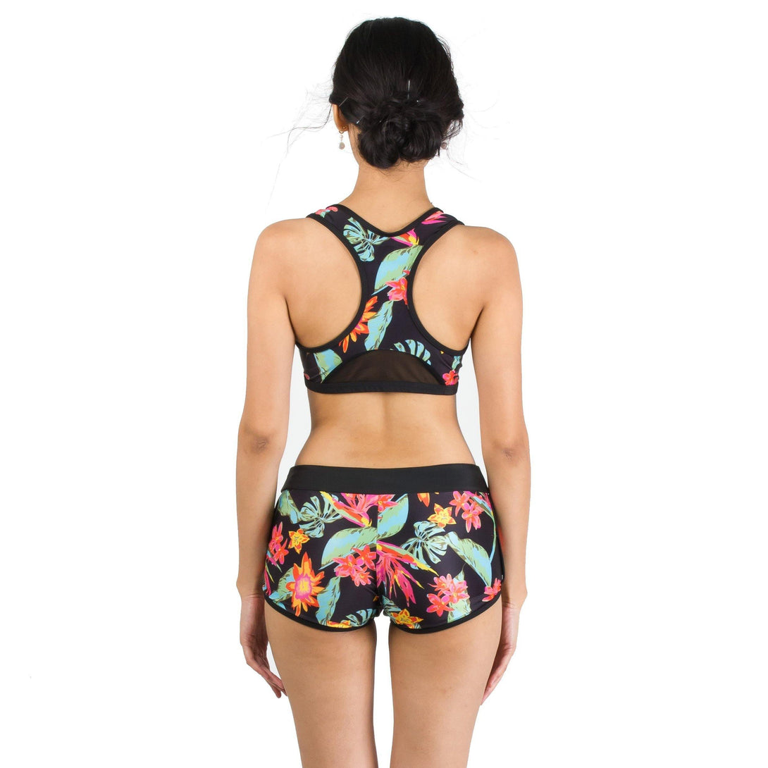 Sofia Tropical Racer Back Bikini Shorts Set in Black - Pink N' Proper