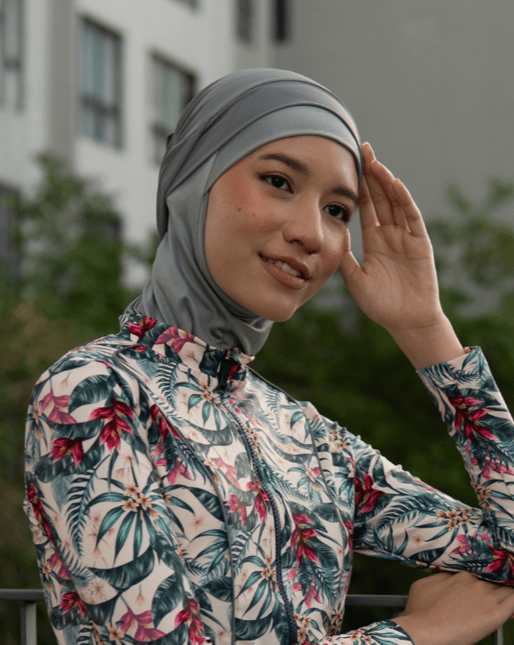 Modernly Modest Muslimah Swim Sports Hijab in Grey - Pink N' Proper