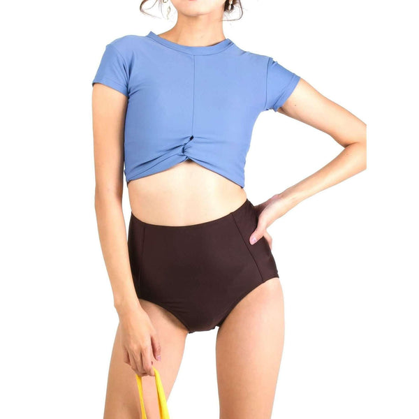 Pink N' Proper:Ae Ra Crop Top High-Waist Bikini Set in Blue