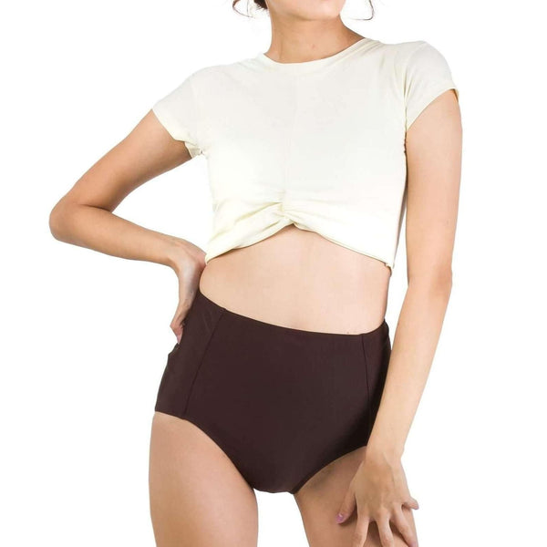 Pink N' Proper:Ae Ra Crop Top High-Waist Bikini Set in Cream White