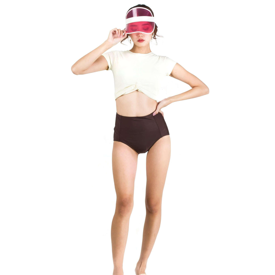 Pink N' Proper:Ae Ra Crop Top High-Waist Bikini Set in Cream White