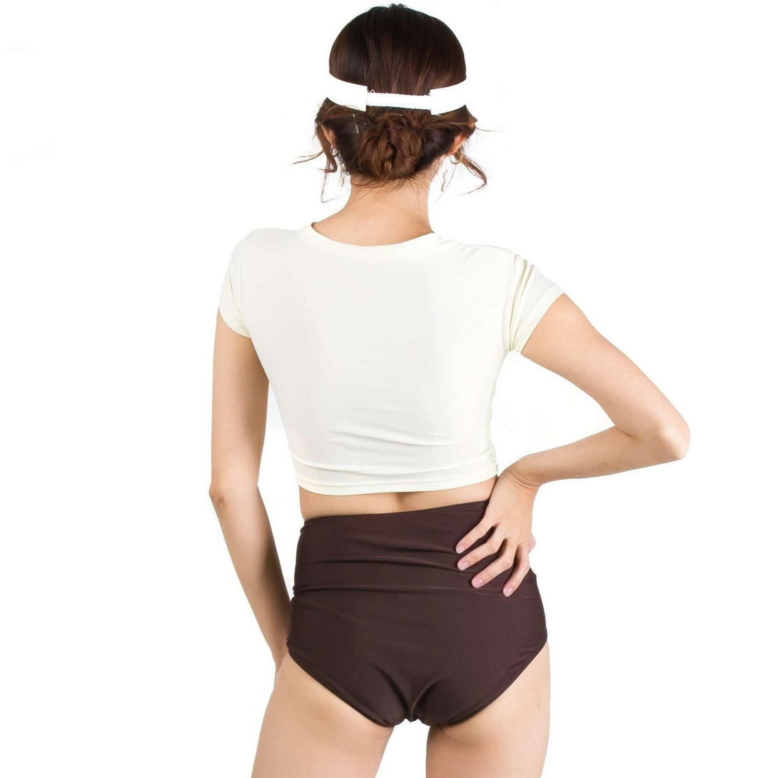 Pink N' Proper:Ae Ra Crop Top High-Waist Bikini Set in Cream White