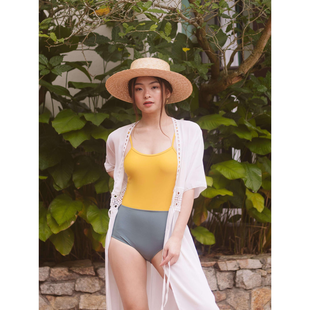 Pink N' Proper:Ae-ri Colour Block Swimsuit in Yellow Green