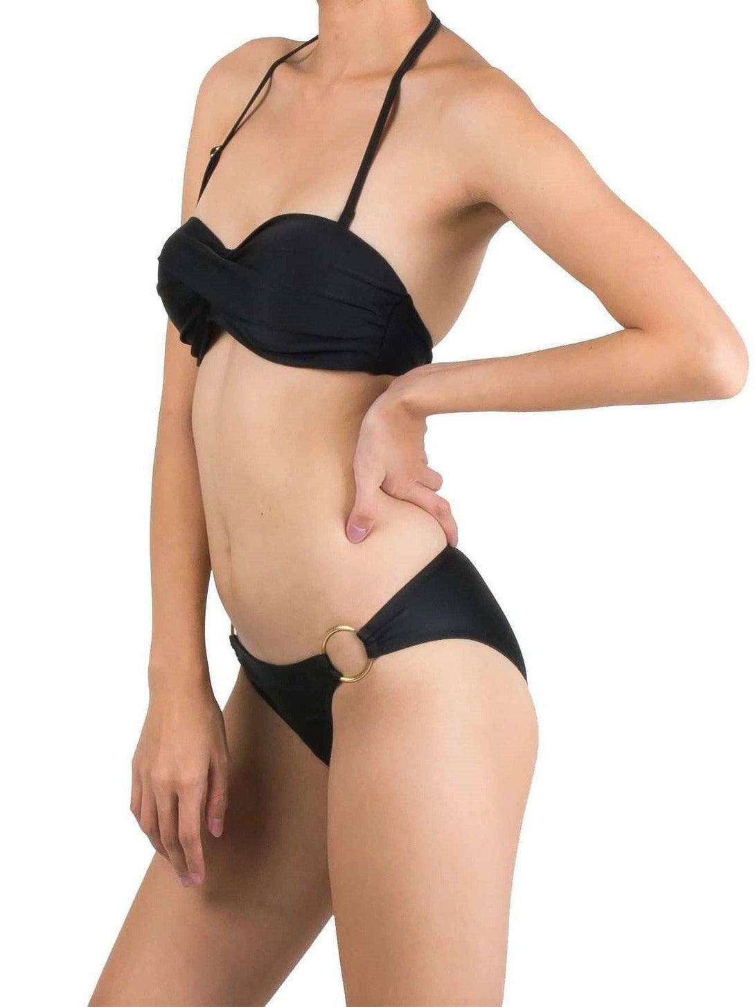 Basic Bandeau Push Up Underwire Bikini Set in Black - Pink N' Proper