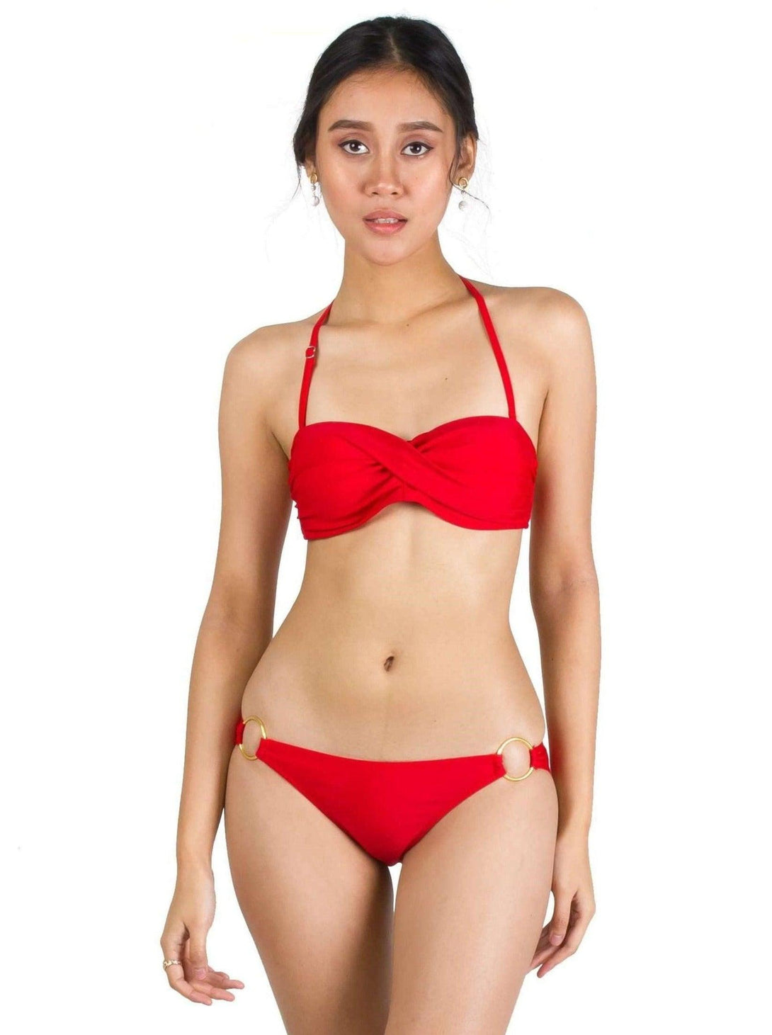Basic Bandeau Push Up Underwire Bikini Set in Red - Pink N' Proper