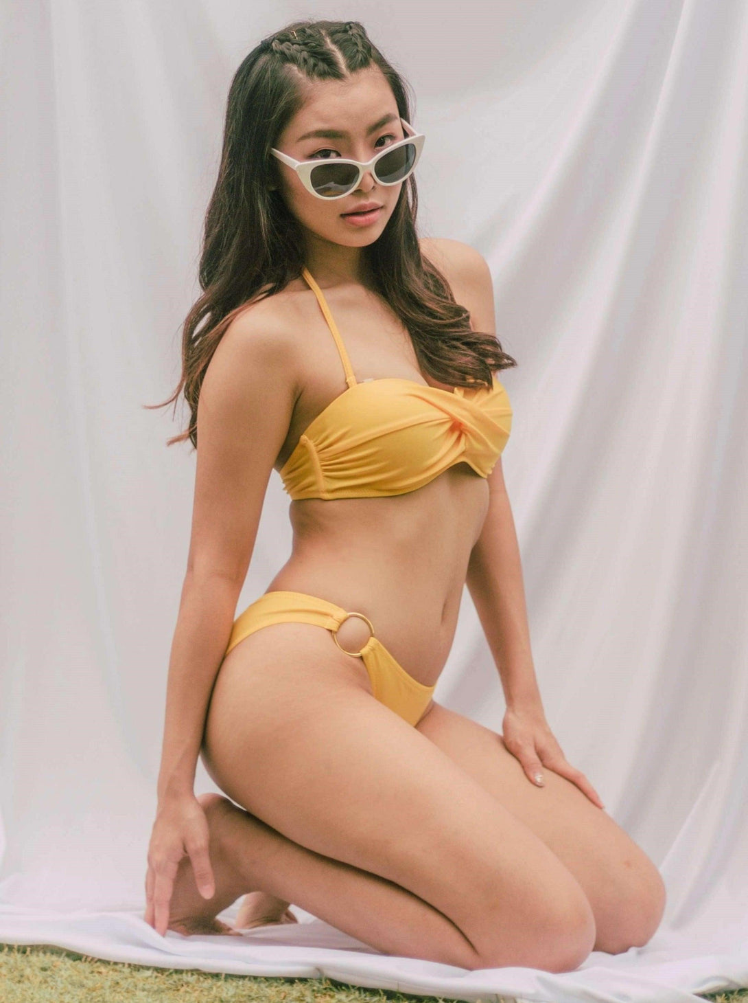 Basic Bandeau Push Up Underwire Bikini Set in Yellow - Pink N' Proper