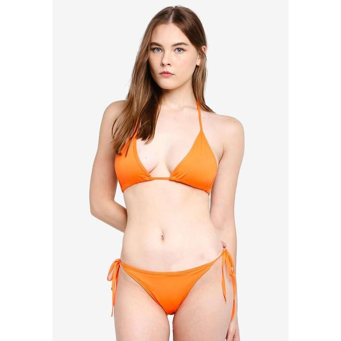 Pink N' Proper:Basic Triangle Bikini Set Neon Orange