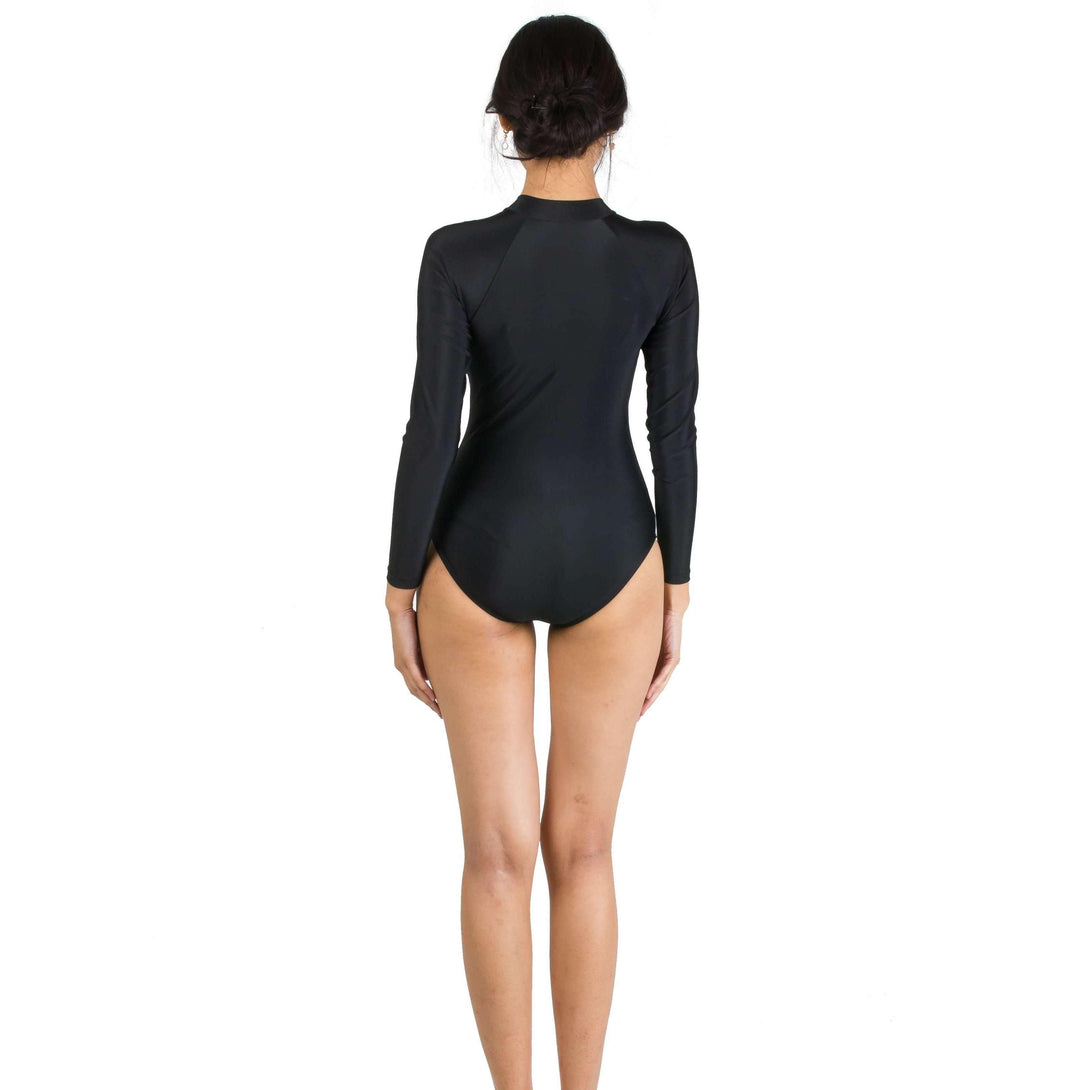 Pink N' Proper:Chul Two-piece Underwire Long Sleeve Bodysuit Rash Guard in Black