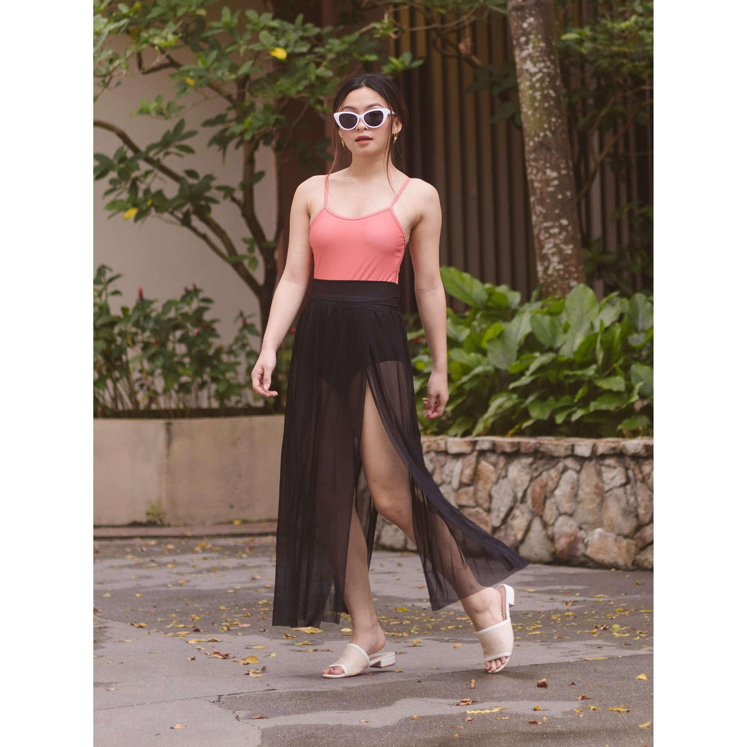 Pink N' Proper:Daeun Mesh Slit Maxi Beach Skirt in Black