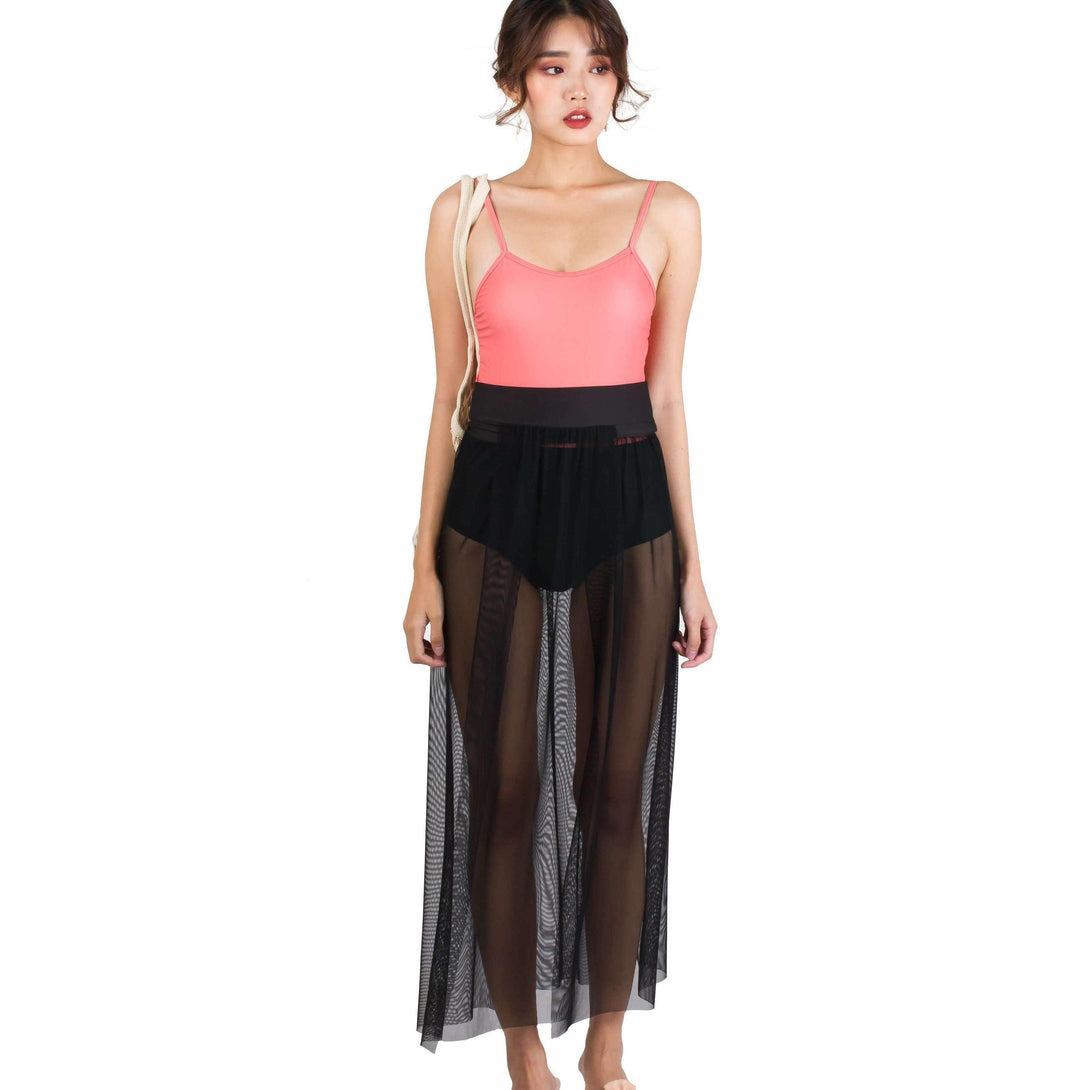 Pink N' Proper:Daeun Mesh Slit Maxi Beach Skirt in Black
