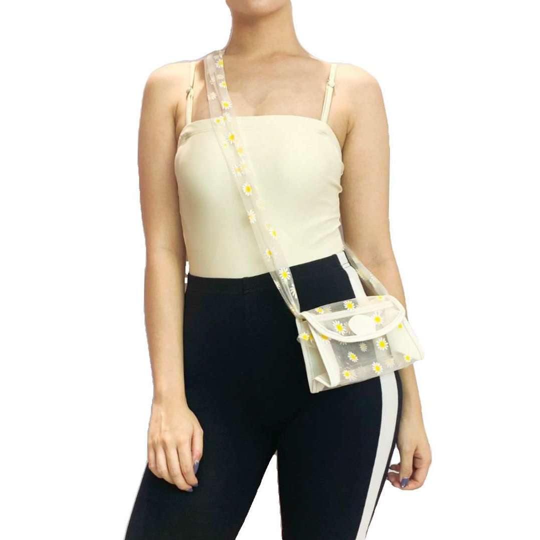 Pink N' Proper:Daisy Clear Mesh Handle Handbag in White