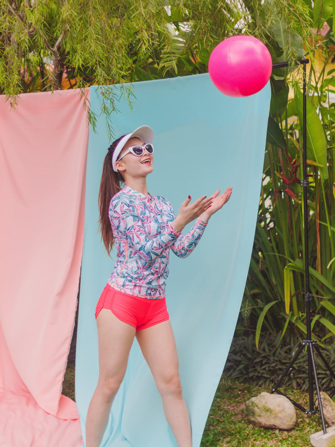 Vesper Pastel Long Sleeve Rash Guard Set in White / Neon Orange - Pink N' Proper