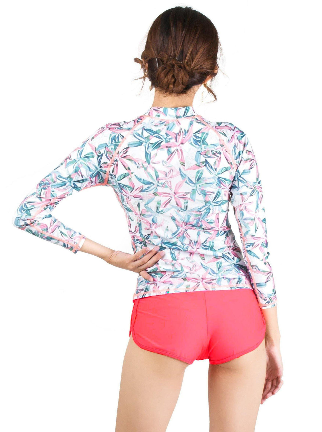 Vesper Pastel Long Sleeve Rash Guard Set in White / Neon Orange - Pink N' Proper