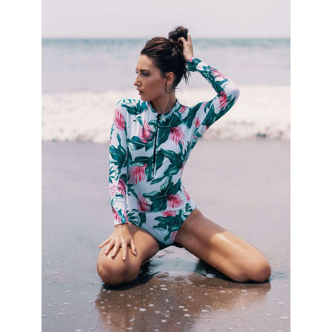 Pink N' Proper:Gamela Tropical Long Sleeve Bodysuit Rash Guard