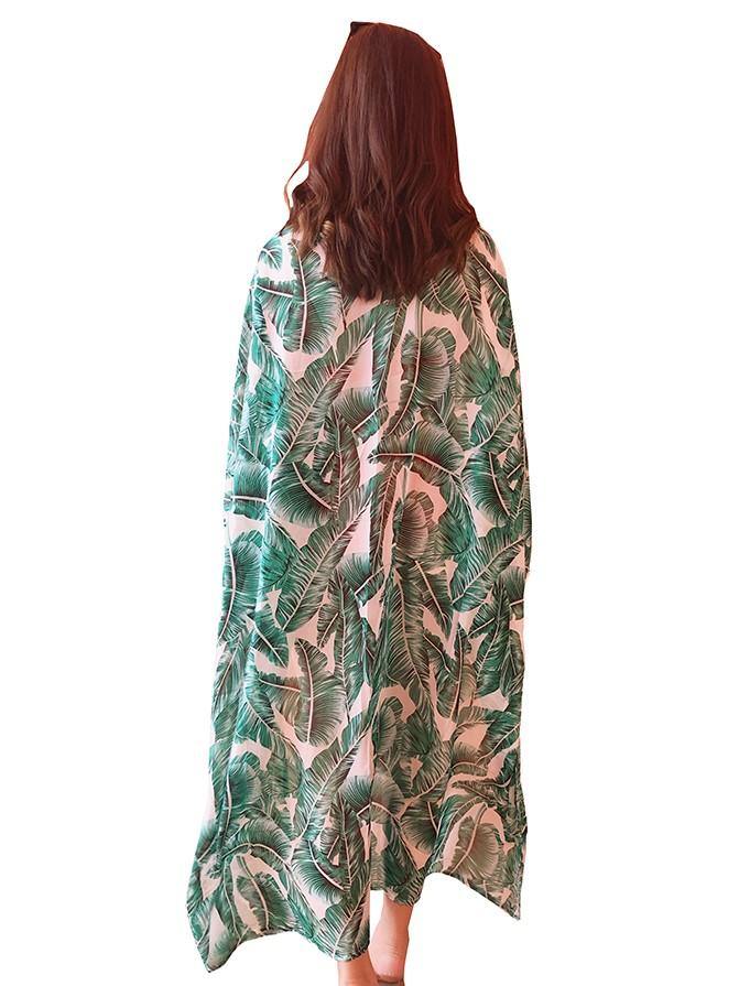 Kamala Leaf Long Beach Kaftan Green - Pink N' Proper