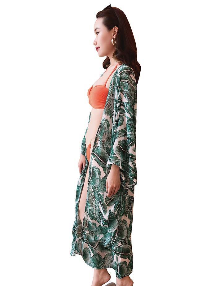 Kamala Leaf Long Beach Kaftan Green - Pink N' Proper